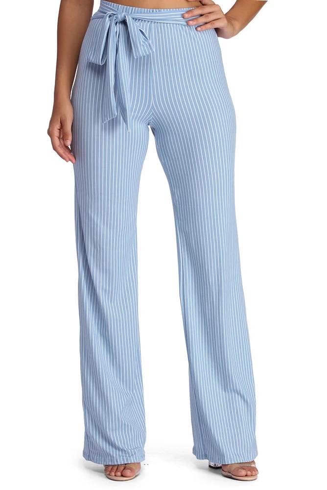 Striped And Tied High Waist Pants