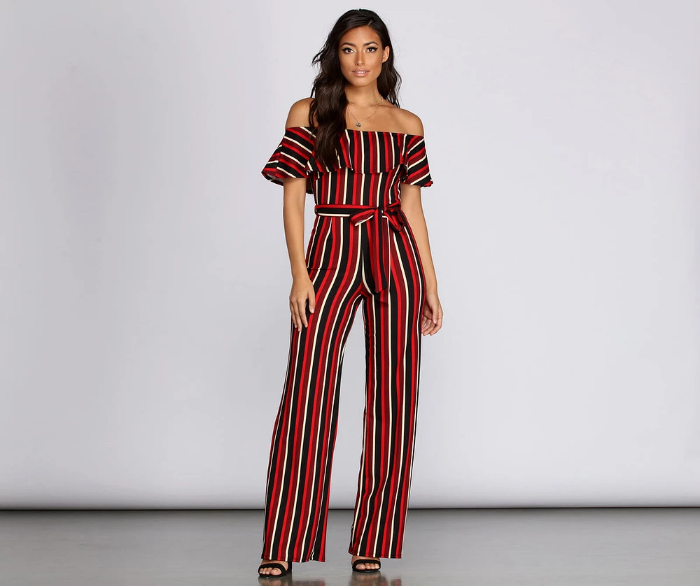 Tie Waist Striped Jumpsuit