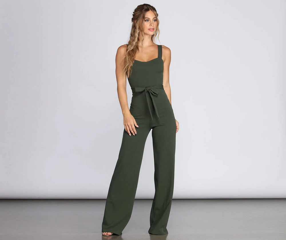 Such A Sweetheart Tie Waist Jumpsuit