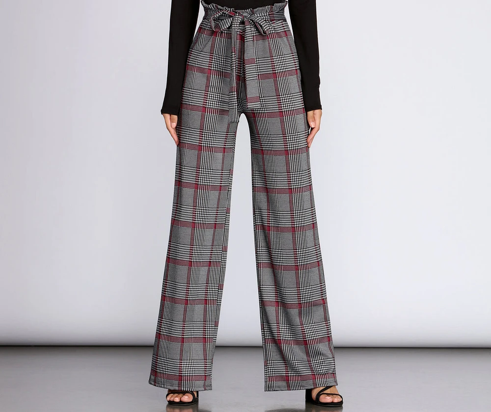 Paper Bag High Waist Plaid Trousers