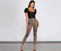 High Waist Satin Snake Leggings