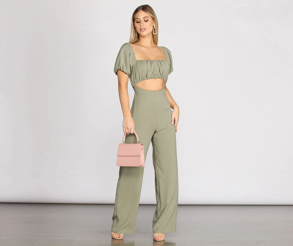 Puff Sleeve Cut Out Jumpsuit