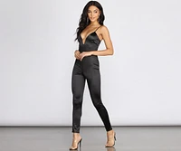 Take The Plunge Satin Jumpsuit