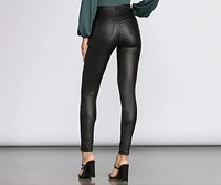 High Rise Coated Faux Leather Skinny Pants