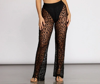Wide Leg Leopard Mesh Pants