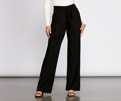 Tie Waist Straight Leg Knit Pants