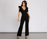 Ruffle Shoulder Power Jumpsuit