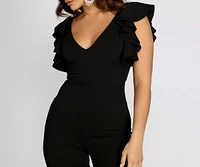 Ruffle Shoulder Power Jumpsuit