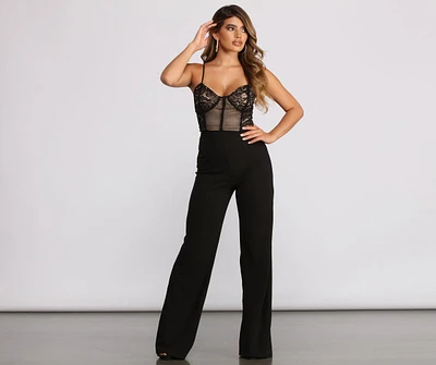 Sleeveless Sweetheart Neck Corset Lace Jumpsuit