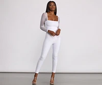 Mesh Long Sleeve Square Neck Catsuit
