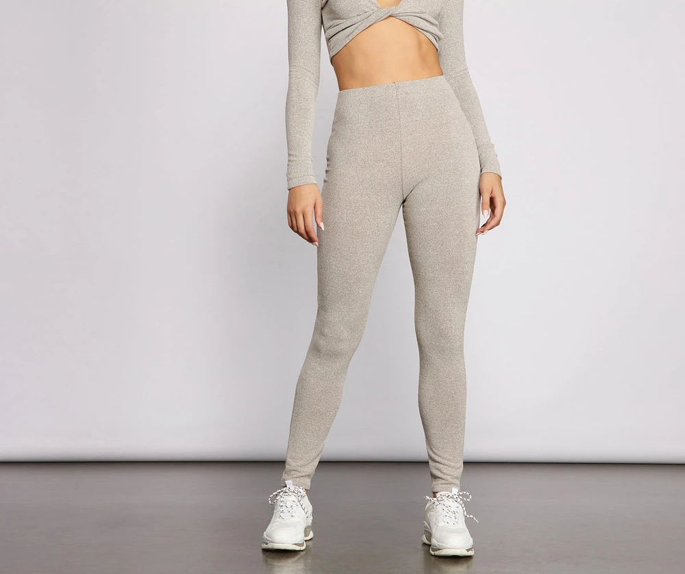 Trendy High Waist Ribbed Knit Leggings