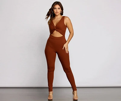 Trendy Twist Ribbed Knit Catsuit