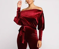 Luxe Elegance Tie Waist Velvet Catsuit