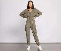 Zipped and Trendy Cargo Jumpsuit