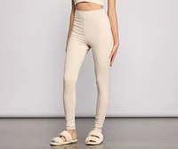 High Waist Basic Ribbed Knit Leggings