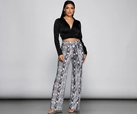 So Sassy Tie Waist Snake Print Pants