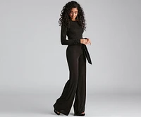 High Fashion Tie Waist Wide-Leg Jumpsuit