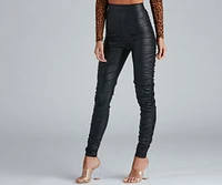 High Rise Ruched Faux Leather Leggings