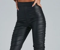 High Rise Ruched Faux Leather Leggings