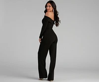 First Class Crepe Off-The-Shoulder Jumpsuit