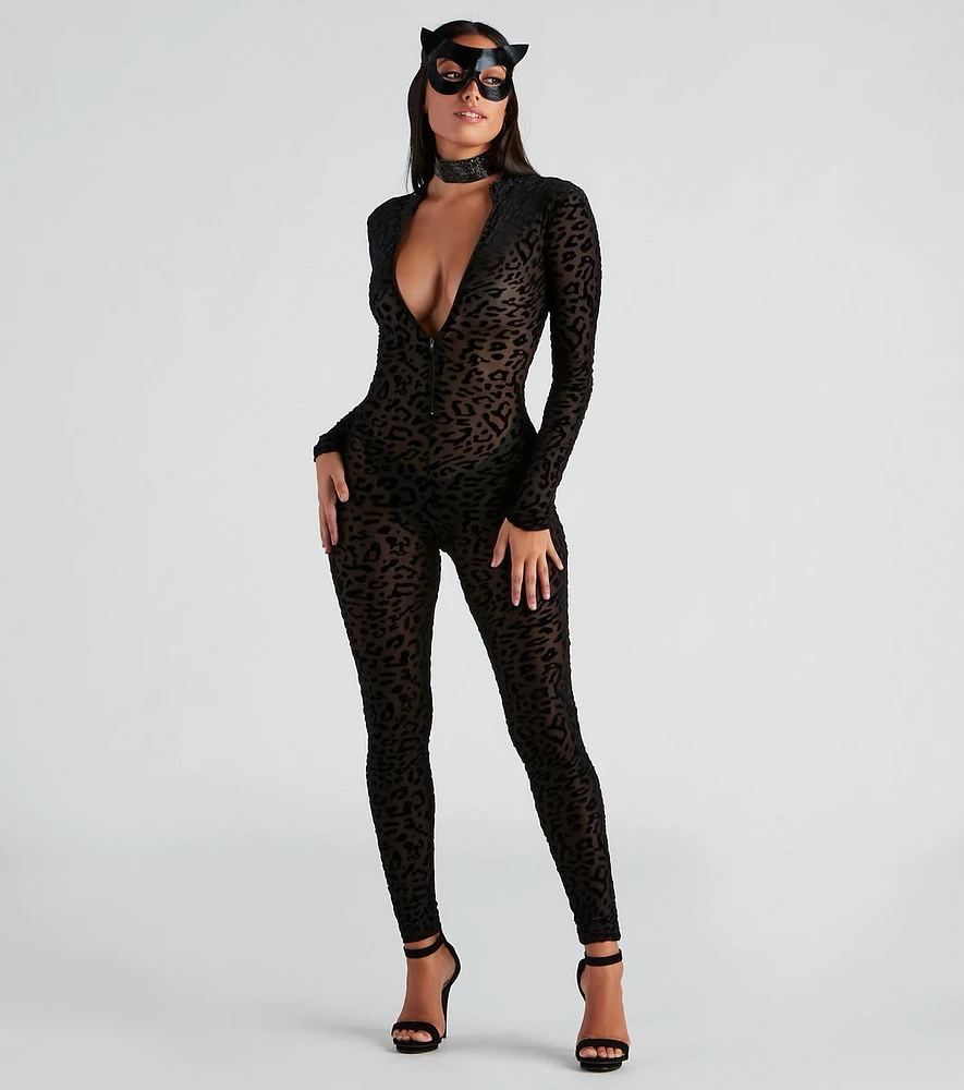 Sexy Leopard Mesh Catsuit