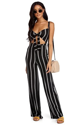 Tied To Perfection Striped Jumpsuit