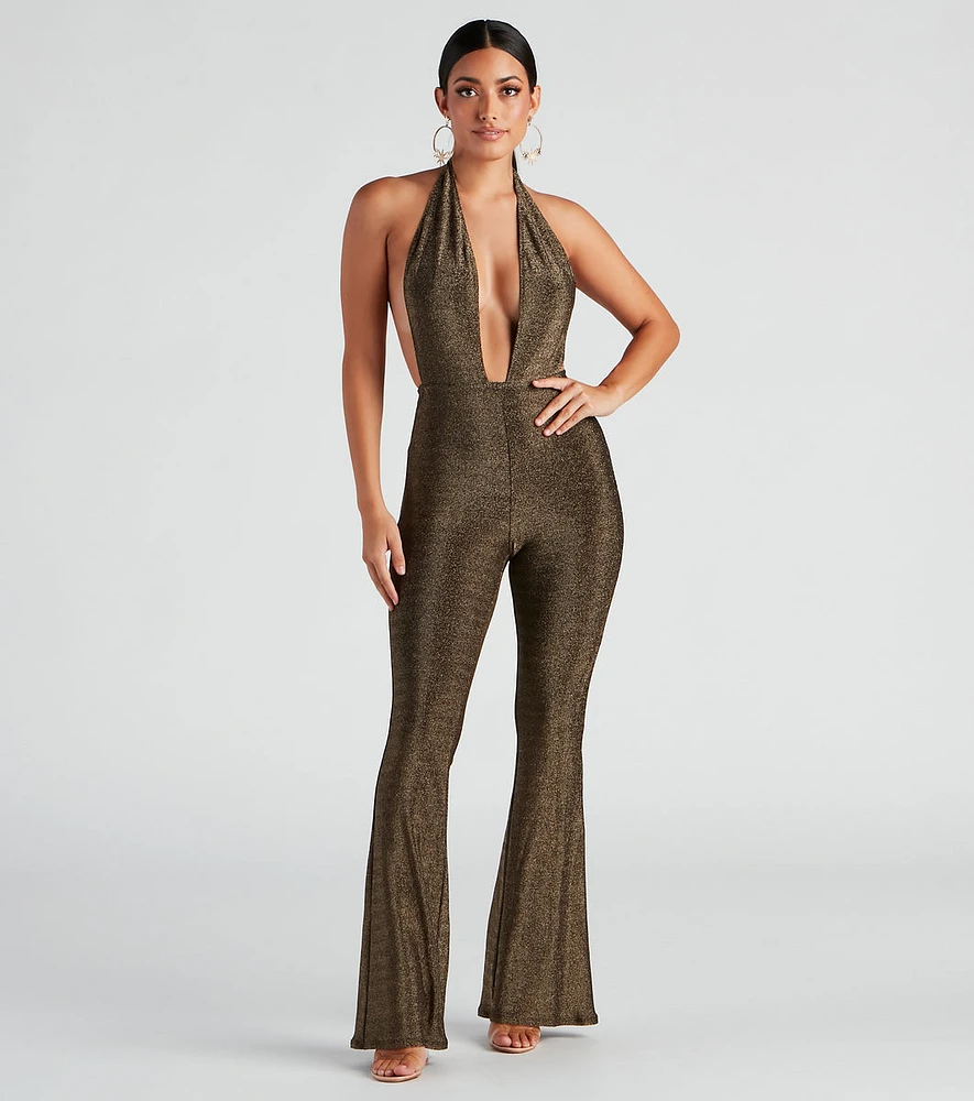 Enticing Love Glitter Halter Jumpsuit