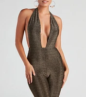 Enticing Love Glitter Halter Jumpsuit