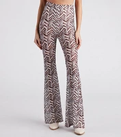 Cute Chevron Print Mesh Flare Pants