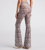 Cute Chevron Print Mesh Flare Pants