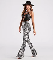 Resort Bound Tropical Print Flare Pants