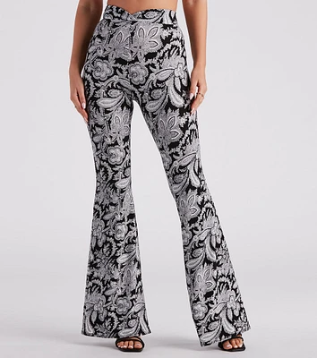 Boho Gal Paisley Cross Waist Flare Pants