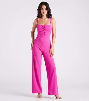 Laced Up Chic Style Sleeveless Jumpsuit