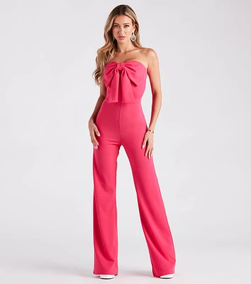 Steal The Show Strapless Crepe Bow Jumpsuit