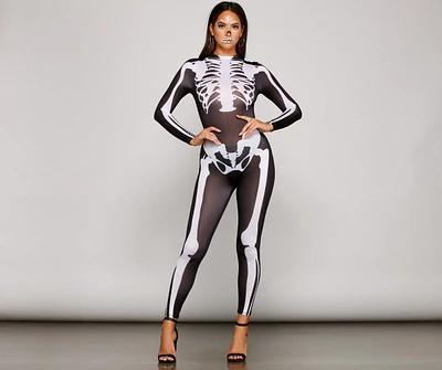 Spooky And Sultry Skeleton Print Catsuit
