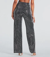 Gorgeous Bling Rhinestone Belted Wide-Leg Pants