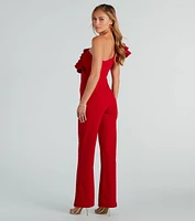 Catwalk Strut Crepe Ruffle One-Shoulder Jumpsuit