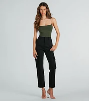 Looking Casual And Chic Ponte Knit Cargo Pants