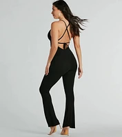 Own The Room Strappy V-Neck Flare Jumpsuit