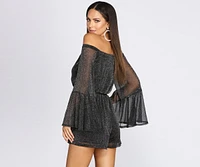 Bring The Drama Glitter Off Shoulder Romper