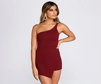 One Shoulder Faux Wrap Romper