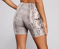 High Waist Snake Print Biker Shorts