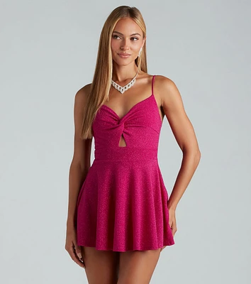 Glitter Perfection Twist-Front Skater Romper