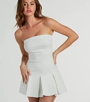 All The Likes Strapless Pleated Ponte Romper