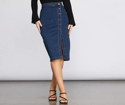 Denim Button Up Midi Skirt