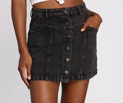 Babe Alert Button Front Jean Mini Skirt