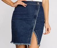 Frayed Not Side Button Denim Mini Skirt