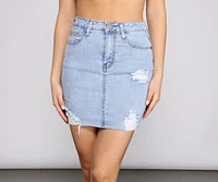 On-Trend Destructed Denim Mini Skirt