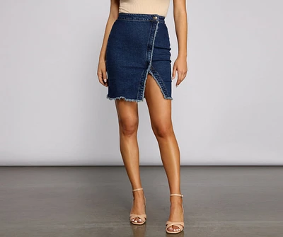 Wrapped Styled Frayed Denim Skirt