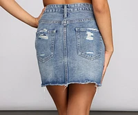 Distressed Drama Denim Mini Skirt